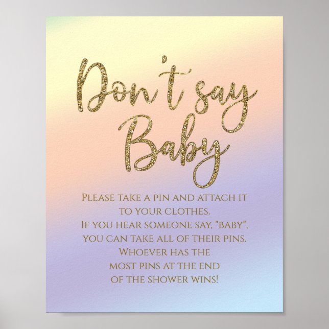 Rainbow säger inte Baby Baby Shower Game Poster (Framsidan)