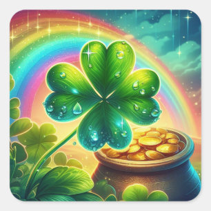 Rainbow Saint patrick's day klöver Fyrkantigt Klistermärke