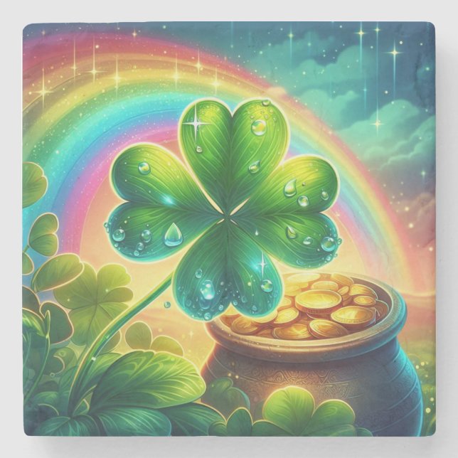 Rainbow Saint patrick's day klöver Stenunderlägg (Framsidan)