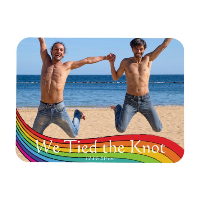 Rainbow Samma Gender Photo Bröllop-meddelande Magnet (Horisontell)