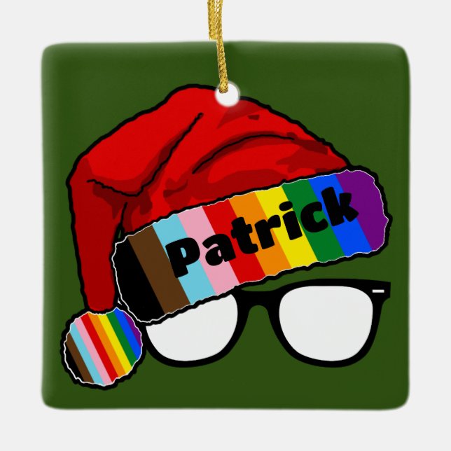 Rainbow Santa Hat med glasögon Julgransprydnad Keramik (Framsida)