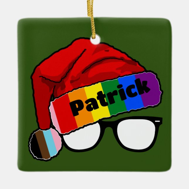 Rainbow Santa Hat med glasögon Julgransprydnad Keramik (Framsida)