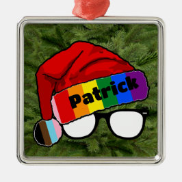 Rainbow Santa Hat med glasögon Julgransprydnad Metall