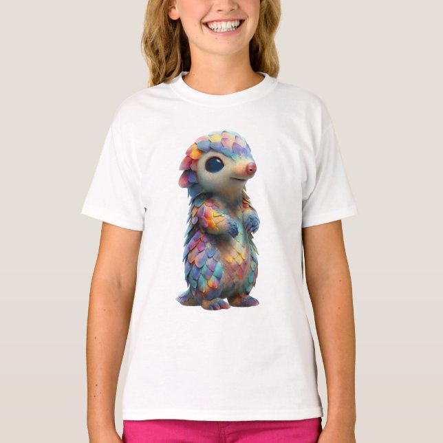 Rainbow Scaled Pastel Pangolin Creature Kids T Shirt (Framsida)