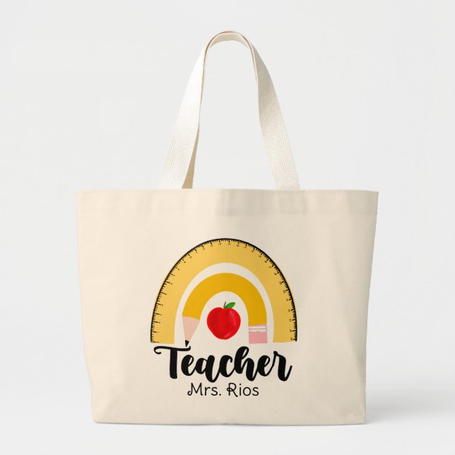 Rainbow School Supplies Teacher Woman Jumbo Tygkasse (Framsidan)