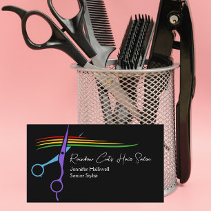 Rainbow Scissors Chic Modern Hair Stylist Salon Visitkort