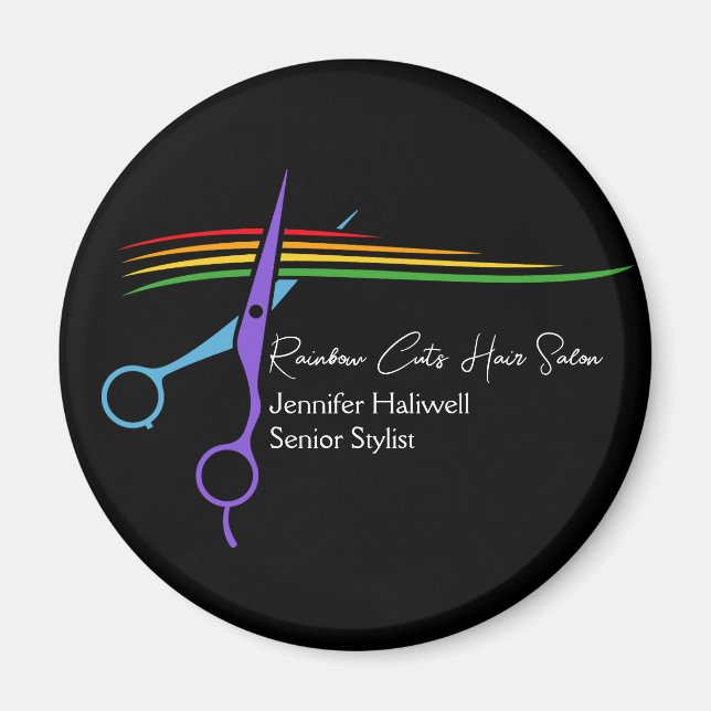 Rainbow Scissors Hair Stylist Chic Salon Marknadsf Magnet (Framsidan)