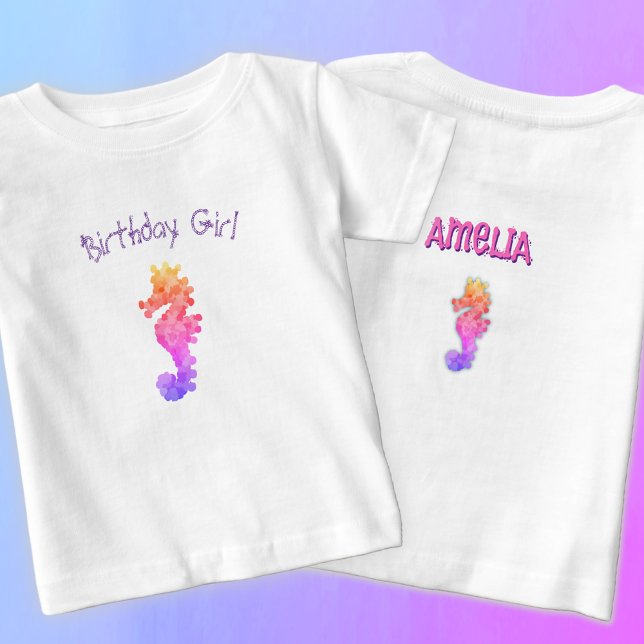 Rainbow Seahorse Birthday Girl Personlig T Shirt (Skapare uppladdad)