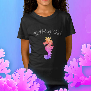 Rainbow Seahorse Birthday Girl Personlig T Shirt