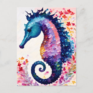 Rainbow Seahorse Blommigt Art Vykort