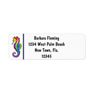 Rainbow Seahorse Returadress Etikett