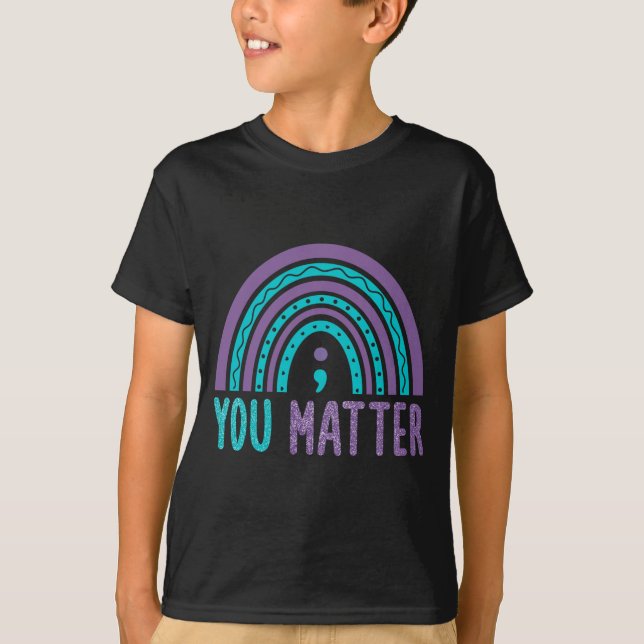 Rainbow Semikolon för medvetenhet om förebyggande  T Shirt (Framsida)