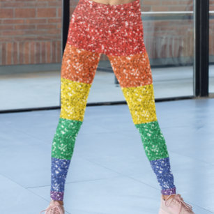 Rainbow Sequin Glitter Titta på Rand Pride Leggings
