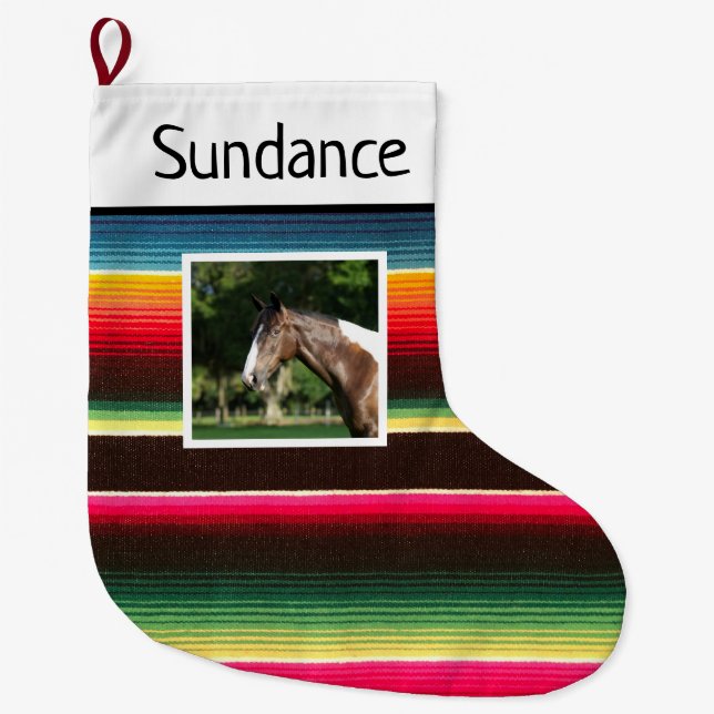 Rainbow Serape Anpassningsbar Horse 1 Photo Stor Julstrumpa (Framsidan)