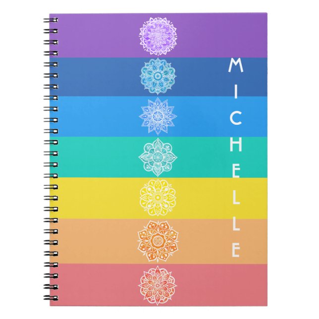 Rainbow Seven Chakras White Mandalas Anteckningsbok (Framsidan)
