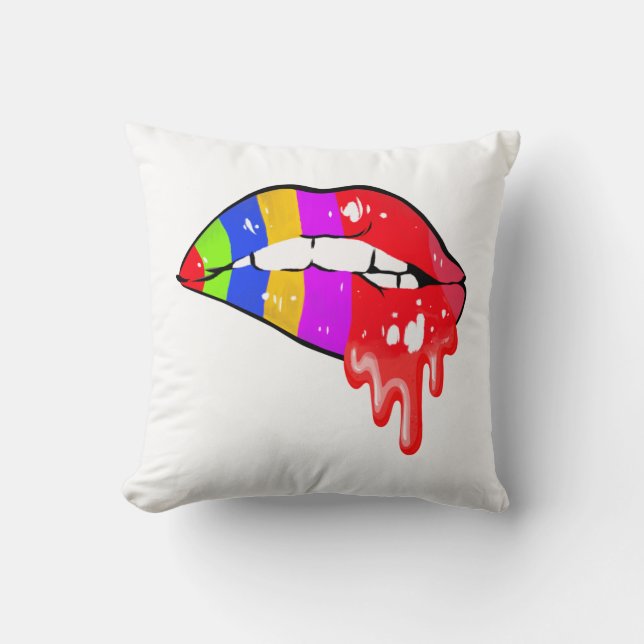 Rainbow Sexy Läppar Kudde (Framsida)
