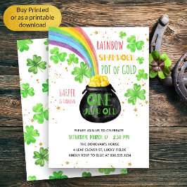 Rainbow Shamrock Pot of Guld 1:a födelsedagen Inbjudningar