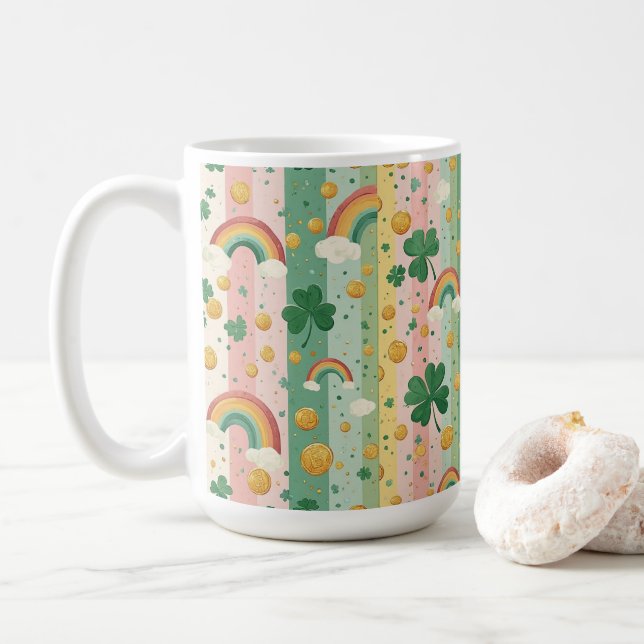 Rainbow Shamrocks Irish Pastel Lucky Pink Green  Kaffemugg (Med munk)
