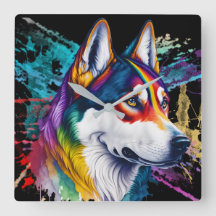 Rainbow Siberian husky Watercolor
