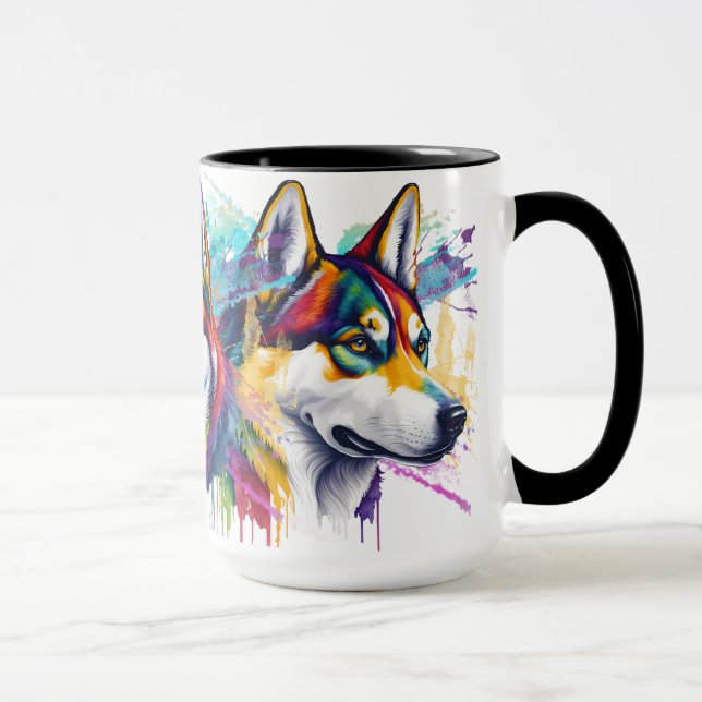Rainbow Siberian husky Watercolor Mugg (Höger)