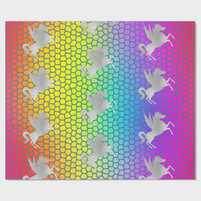 Rainbow SILVER UNICORN BIRTHDAY BRÖLLOP WRAP Presentpapper (Platt)