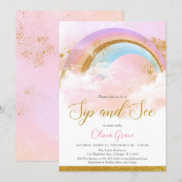 Rainbow sip och se Flickpastel rosa guld Inbjudningar