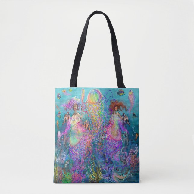 Rainbow Sjöjungfru Jellyfish Prom Dacks Tote Bag Tygkasse (Framsida)
