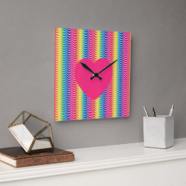 Rainbow Sjöjungfru Pride Heart Fyrkantig Klocka