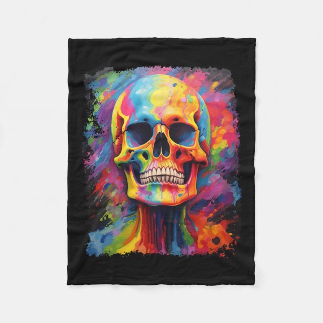 Rainbow Skeleton Anatomy Scary Halloween Fleecefilt (Framsidan)