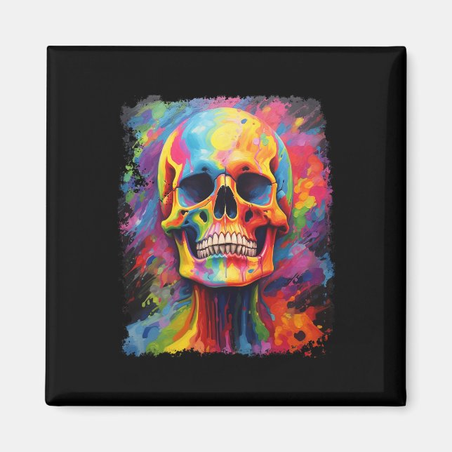 Rainbow Skeleton Anatomy Scary Halloween Magnet (Framsidan)