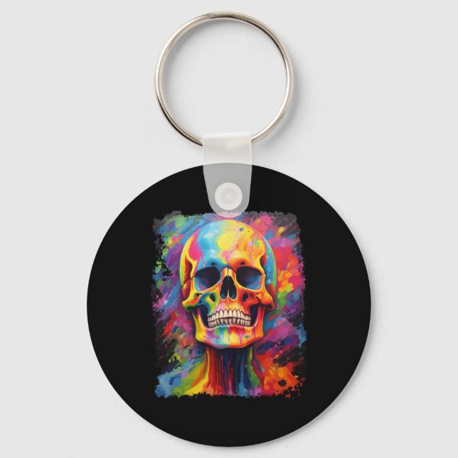 Rainbow Skeleton Anatomy Scary Halloween Nyckelring (Framsida)