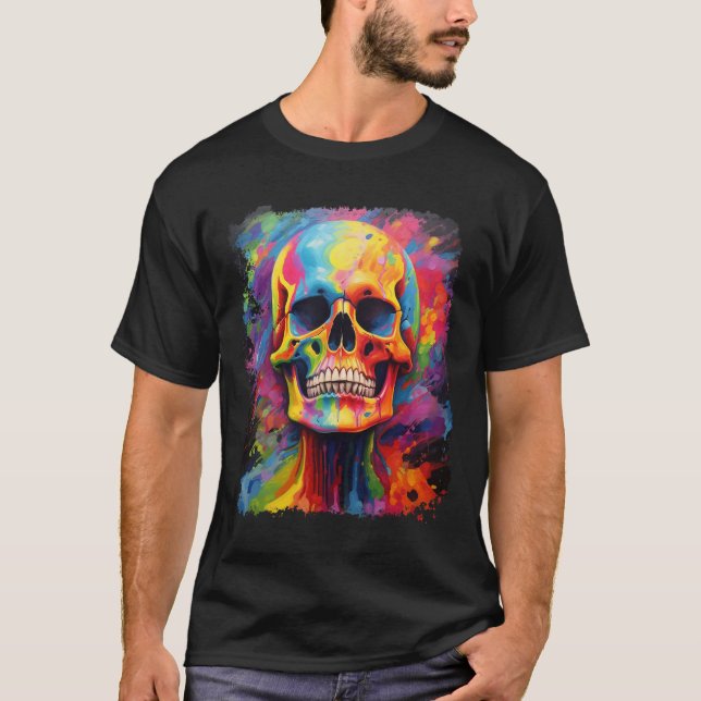 Rainbow Skeleton Anatomy Scary Halloween T Shirt (Framsida)