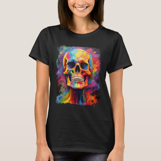 Rainbow Skeleton Anatomy Scary Halloween T Shirt (Framsida)
