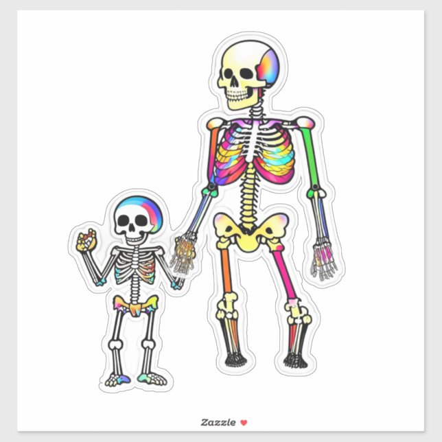 Rainbow Skeleton Family Isolated Halloween Klistermärken (Ark)