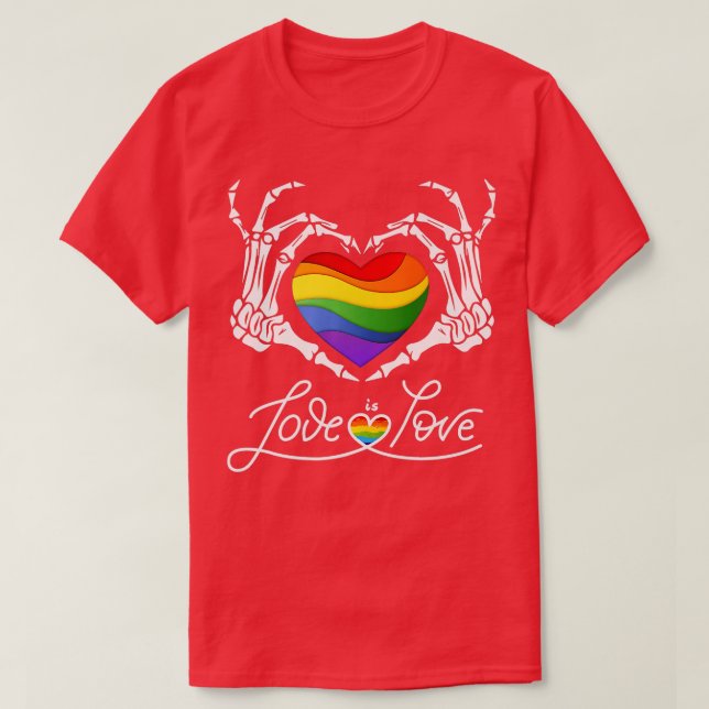 Rainbow Skeleton Heart Kärlek är Kärlek LGB Gay Le T Shirt (Design framsida)
