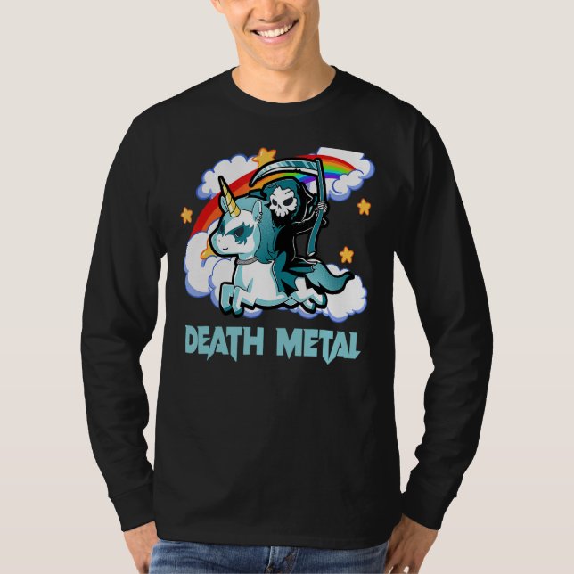 Rainbow Skeleton Unicorn Död Metall Music Festiva T Shirt (Framsida)