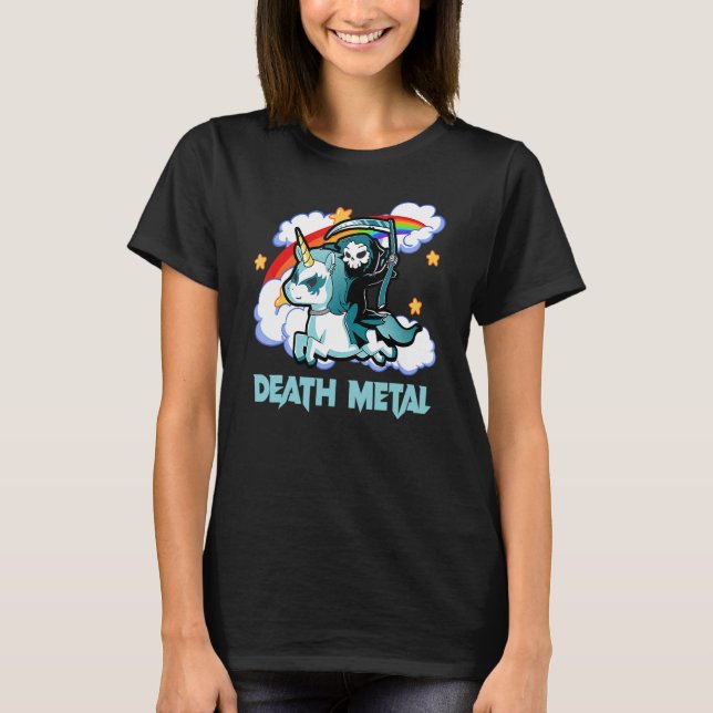 Rainbow Skeleton Unicorn Död Metall Music Festiva T Shirt (Framsida)