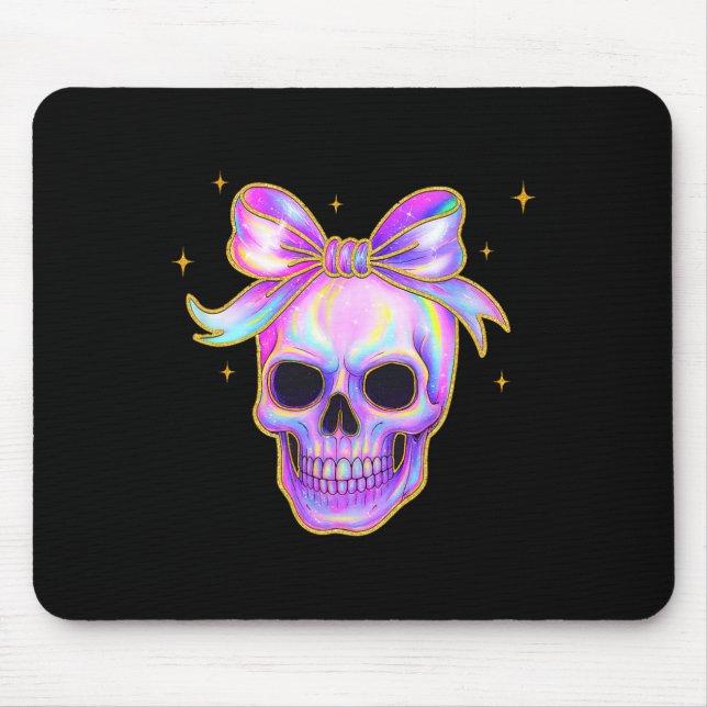 Rainbow Skull Shirt Halloween Cute Bow Pastel Aest Musmatta (Framsidan)
