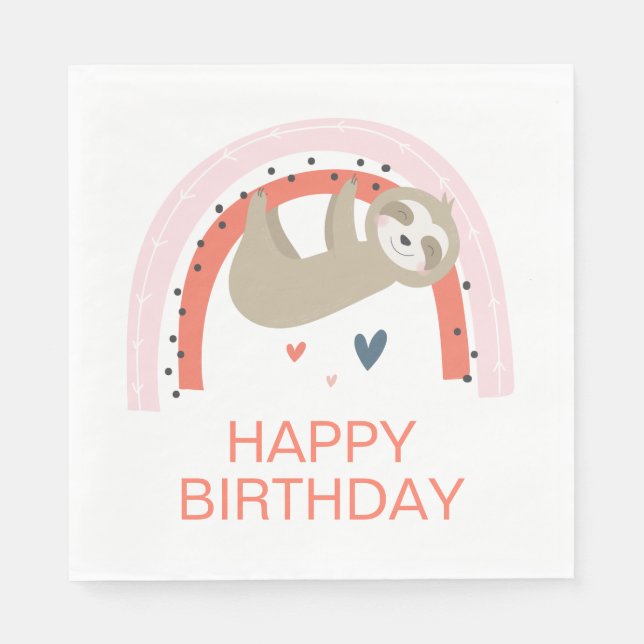 Rainbow Sloth Birthday Napkins Pappersservett (Framsidan)