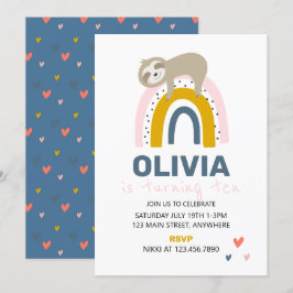 Rainbow Sloth Födelsedagsfest Inbjudan