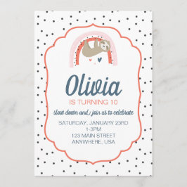 Rainbow Sloth Födelsedagsfest Inbjudan