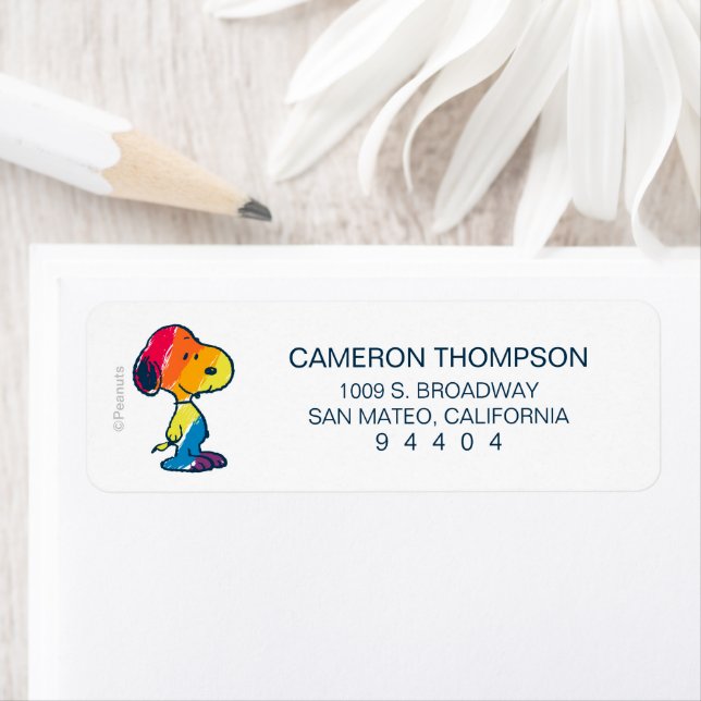 Rainbow Snoopy Returadress Etikett (Insitu)