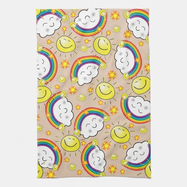 Rainbow, Sol, Clouds, Beige Kitchen Hand Towel Kökshandduk (Vertikal)