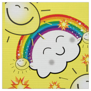 Rainbow Sol Clouds Gult Fabric Tyg