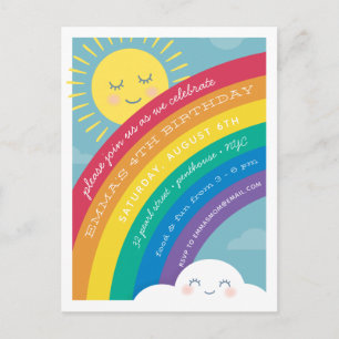 Rainbow Sol Lycklig Cloud Birthday-inbjudan Vykort