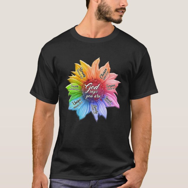 Rainbow Solros Gud säger att du är CHRISTIANS KÄRL T Shirt (Framsida)
