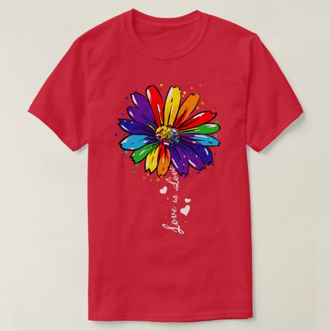 Rainbow Solros Kärlek är Kärlek HBT Gay Lesbisk Pr T Shirt (Design framsida)