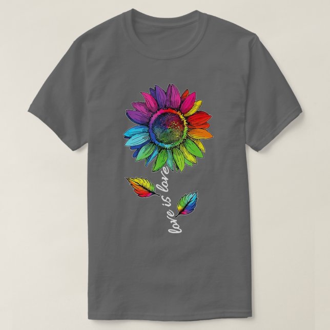 Rainbow Solros Kärlek är Kärlek HBT Gay Lesbisk Pr T Shirt (Design framsida)