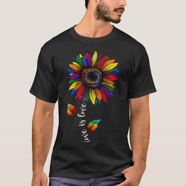 Rainbow Solros Kärlek är Kärlek HBT-Pride T Shirt (Framsida)