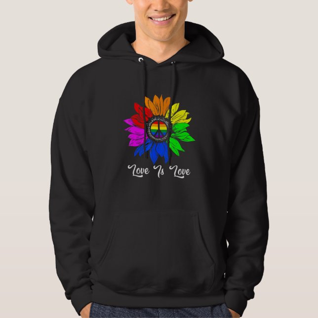 Rainbow Solros Kärlek är Kärlek LGbt Gay Lesbisk P Hoodie (Framsida)